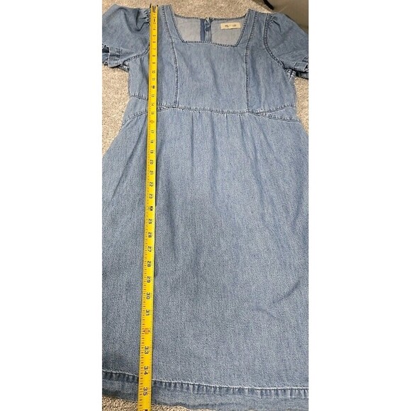 Madewell Denim Fluffer Sleeve Midi Dress Pocket Blue Amberley Women's Size 6 - Picture 9 of 9